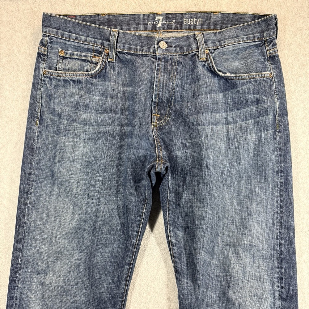 7 For All Mankind AUSTYN Jeans Mens‎ 38x33 Blue Straight Leg Distressed Faded